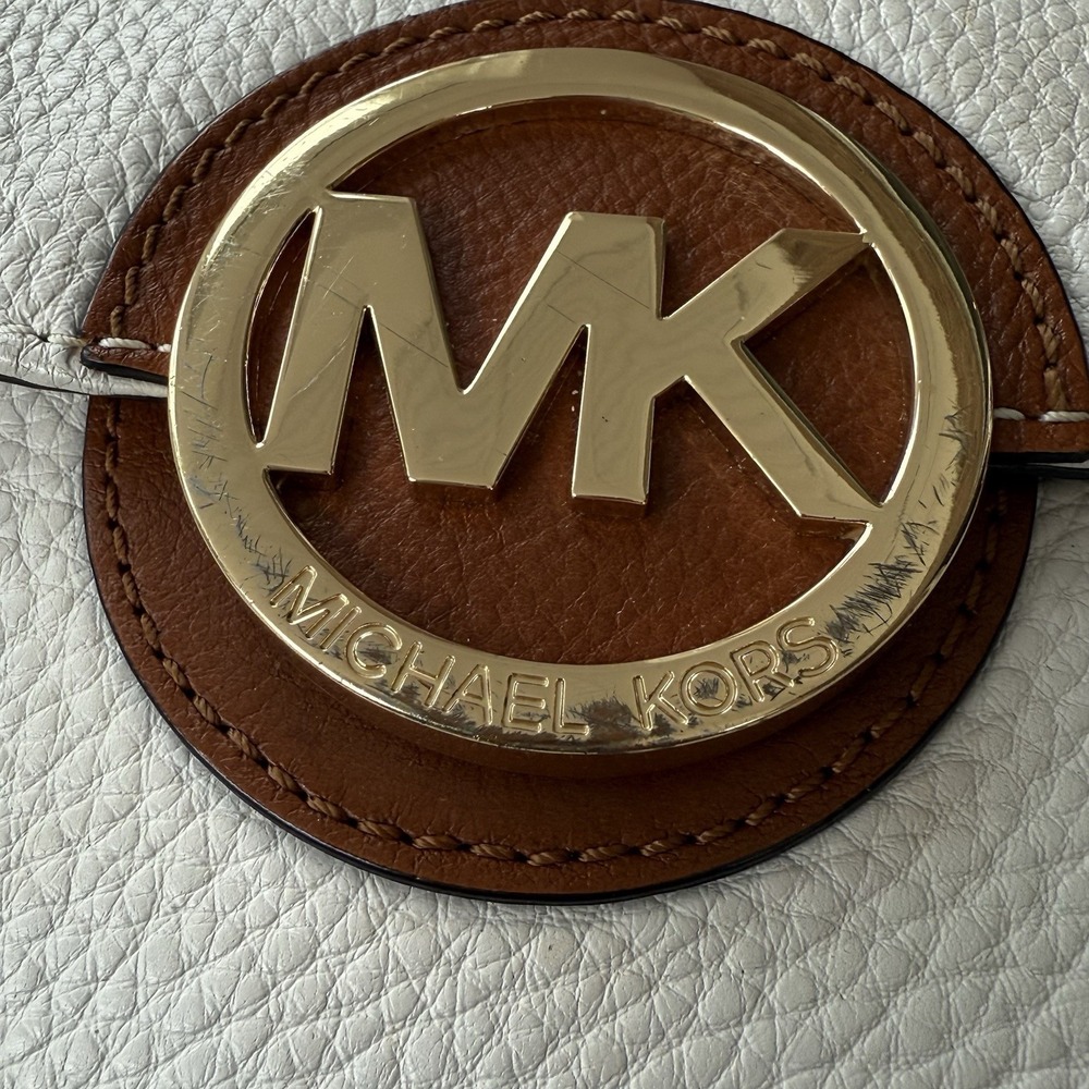 Michael Kors Margo Tan with White Pebbled Leather & Chain Crossbody Bag Purse - Picture 8 of 16